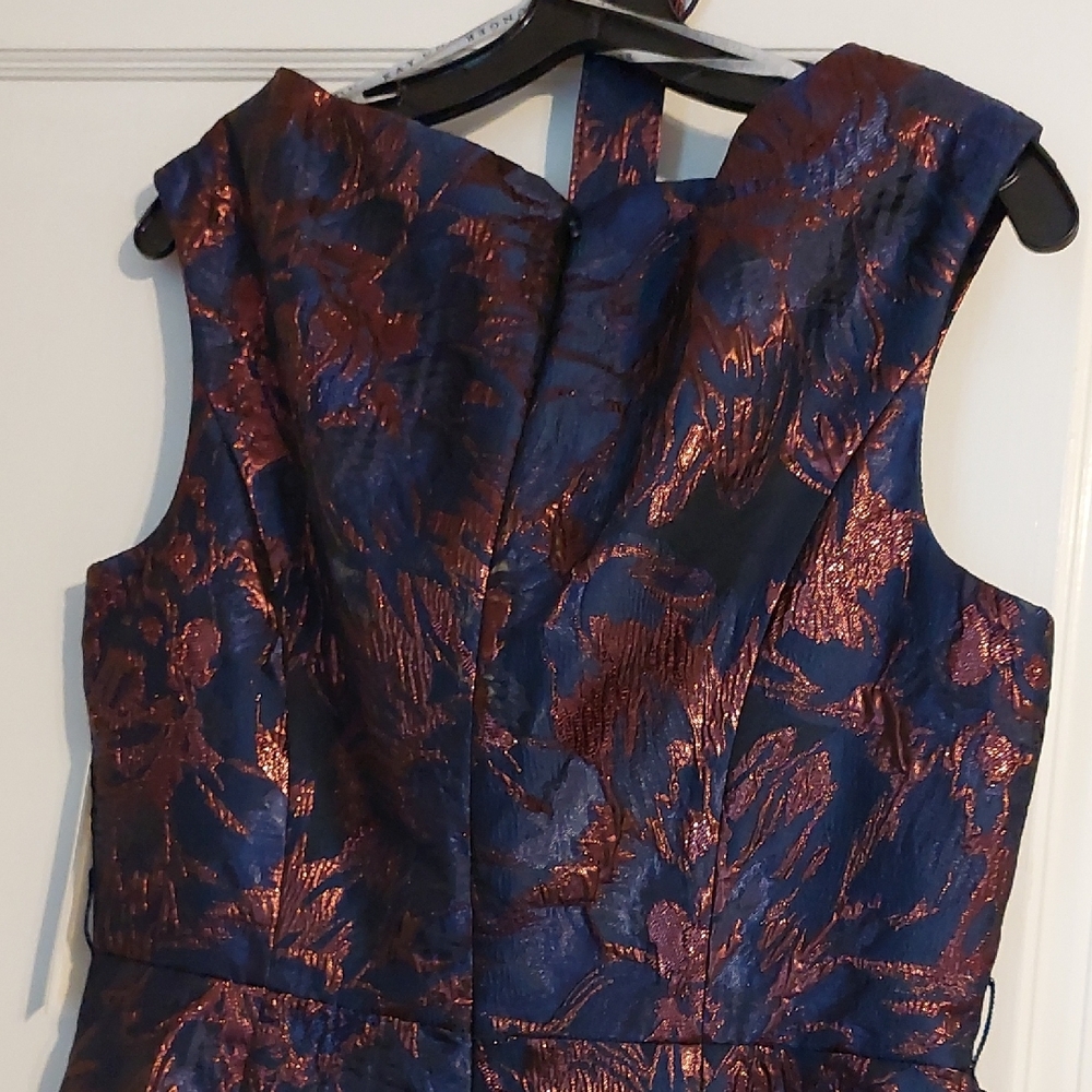 Kay Unger Blue and Rose Metallic A-Line Midi Dress - Picture 8 of 9